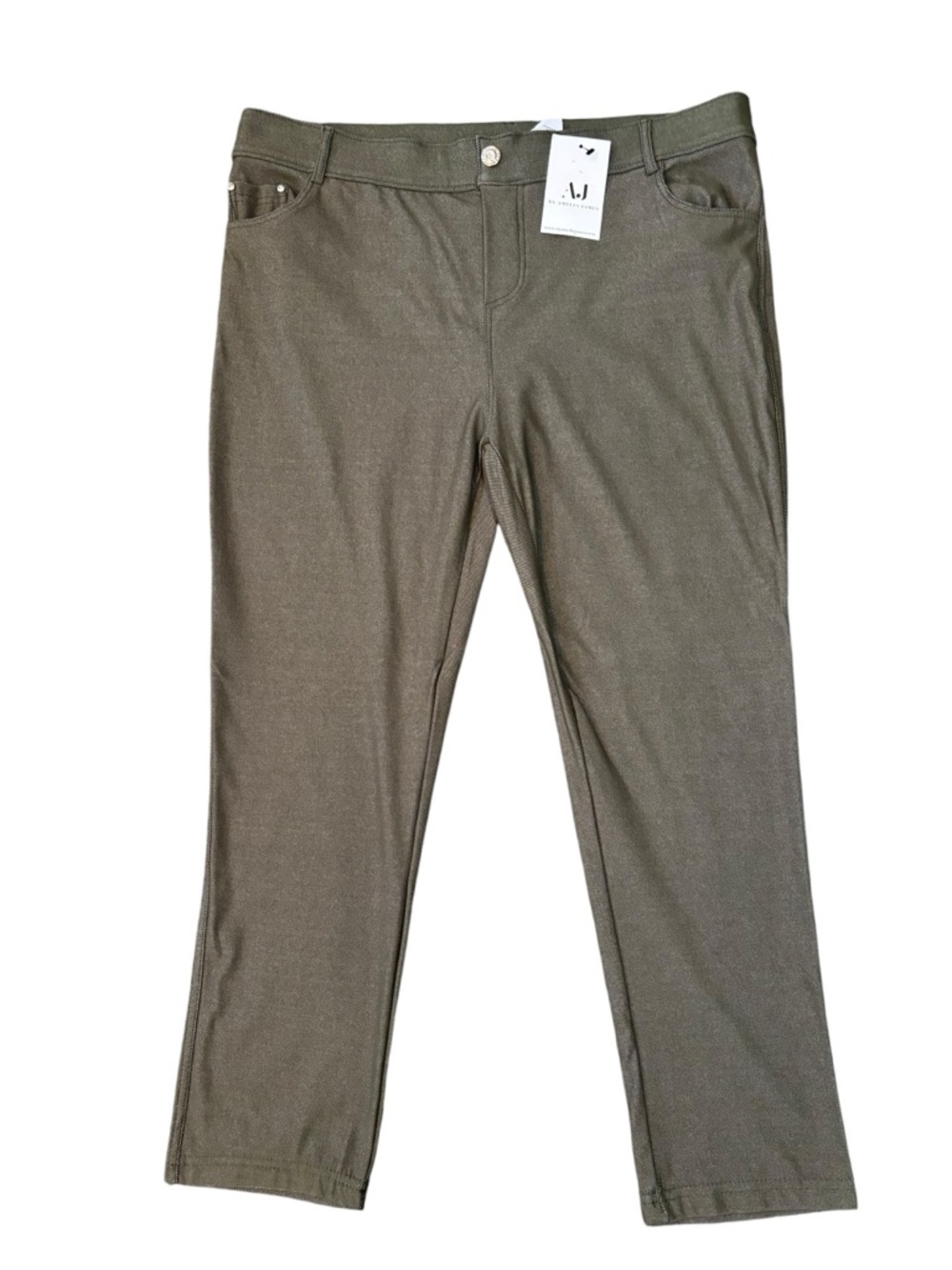 Amelia James, 3X, Olive Green Slim-Fit Stretch Pants